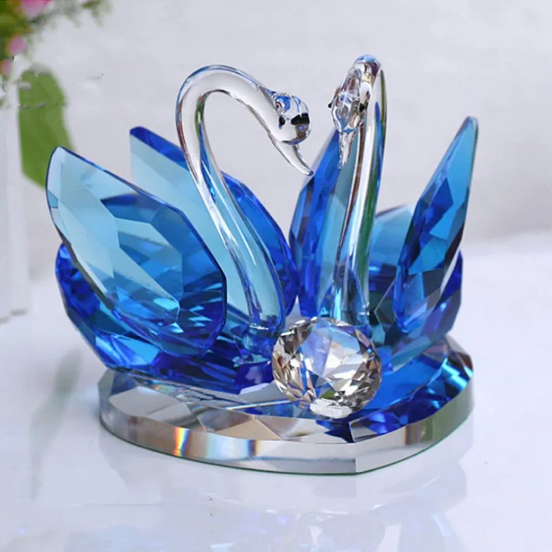 Upscale Crystal Swan Crafts Glass Paperweight Fengshui Ornaments Figurines Home Room Party Wedding Decor Gifts Home