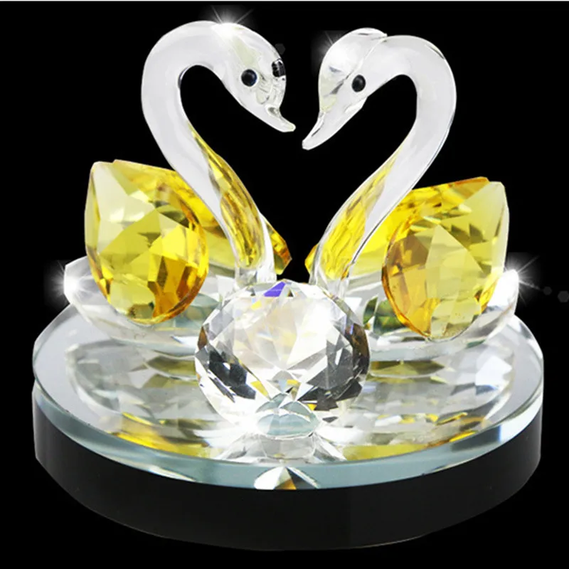 Crystal Glass Decorative Animal Swans Diamond Figurines Paperweights Handmade Car Office Home Air Freshener Wedding Favor